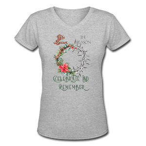 Celebrate & Remember - Women's Shallow V-Neck T-Shirt - gray