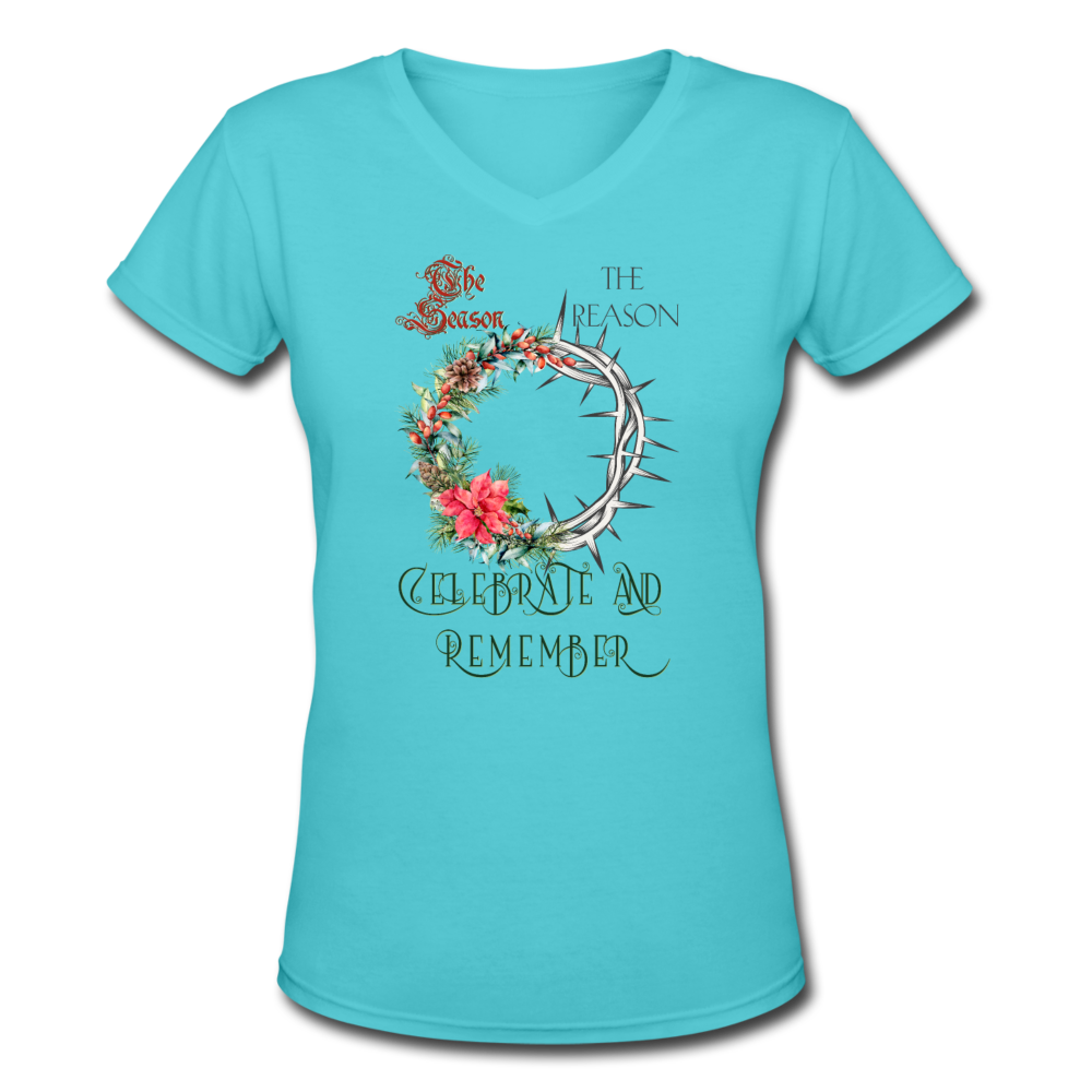Celebrate & Remember - Women's Shallow V-Neck T-Shirt - aqua