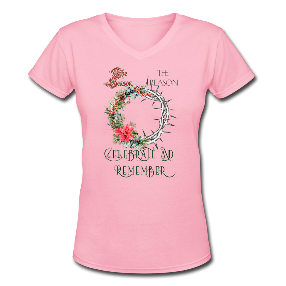 Celebrate & Remember - Women's Shallow V-Neck T-Shirt - pink