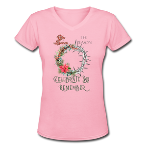 Celebrate & Remember - Women's Shallow V-Neck T-Shirt - pink