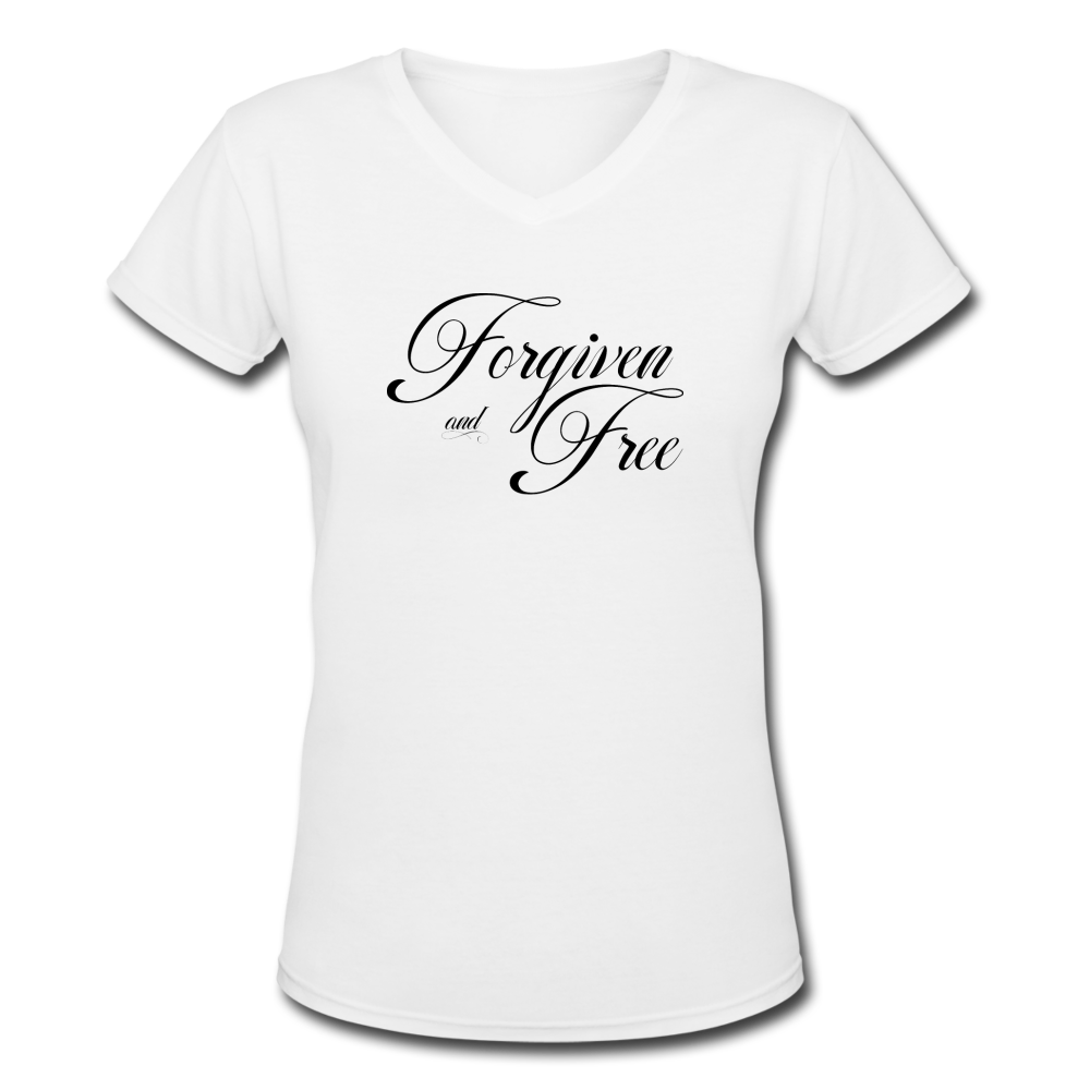 Forgiven & Free - Women's Shallow V-Neck T-Shirt - white