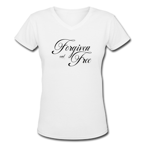 Forgiven & Free - Women's Shallow V-Neck T-Shirt - white