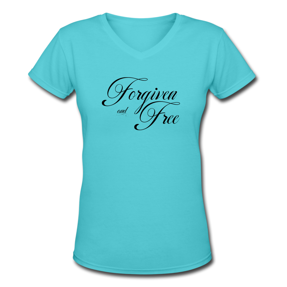 Forgiven & Free - Women's Shallow V-Neck T-Shirt - aqua