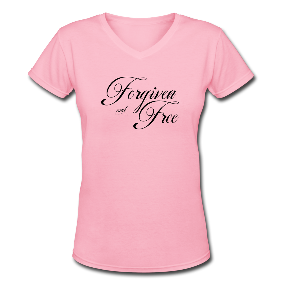 Forgiven & Free - Women's Shallow V-Neck T-Shirt - pink