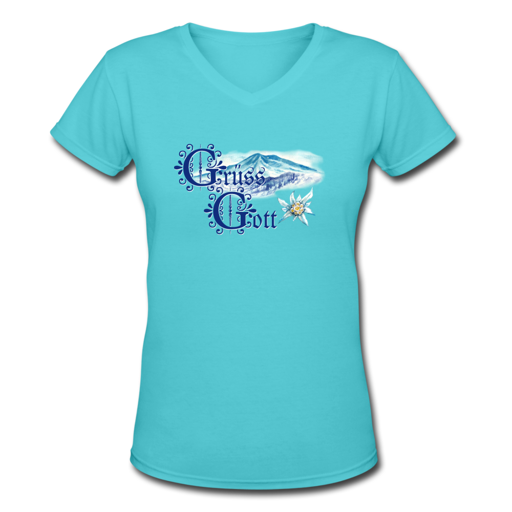 Grüss Gott - Women's Shallow V-Neck T-Shirt - aqua