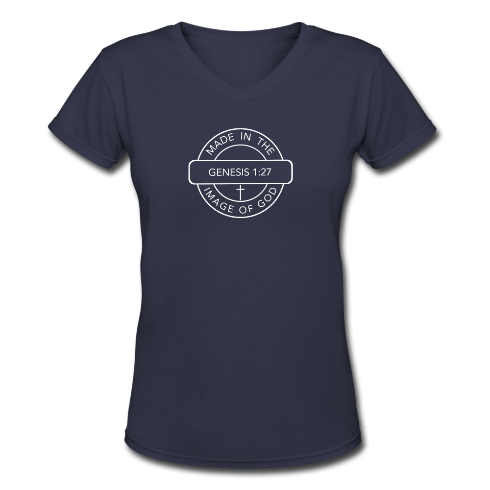 Made in the Image of God - Women's Shallow V-Neck T-Shirt - navy