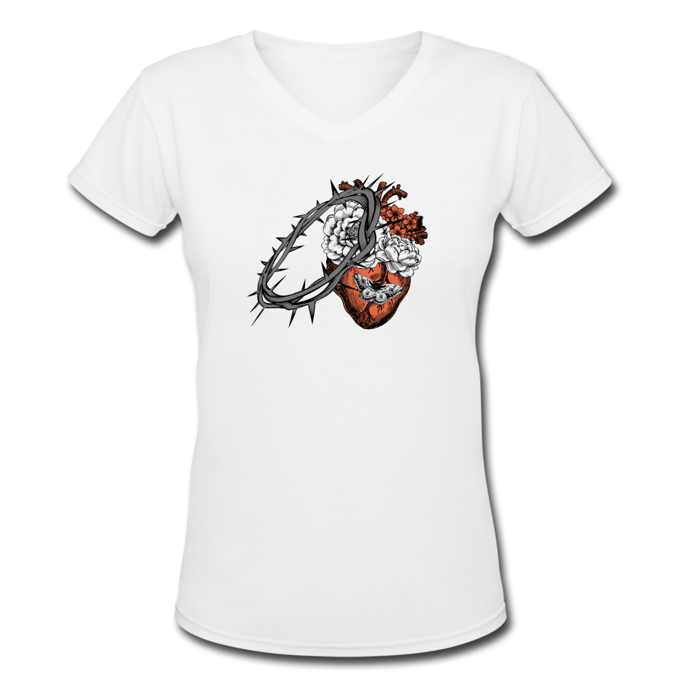 Heart for the Savior - Women's Shallow V-Neck T-Shirt - white