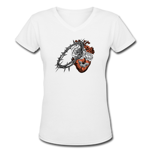 Heart for the Savior - Women's Shallow V-Neck T-Shirt - white