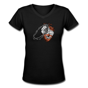 Heart for the Savior - Women's Shallow V-Neck T-Shirt - black
