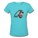 Heart for the Savior - Women's Shallow V-Neck T-Shirt - aqua