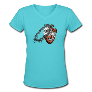 Heart for the Savior - Women's Shallow V-Neck T-Shirt - aqua