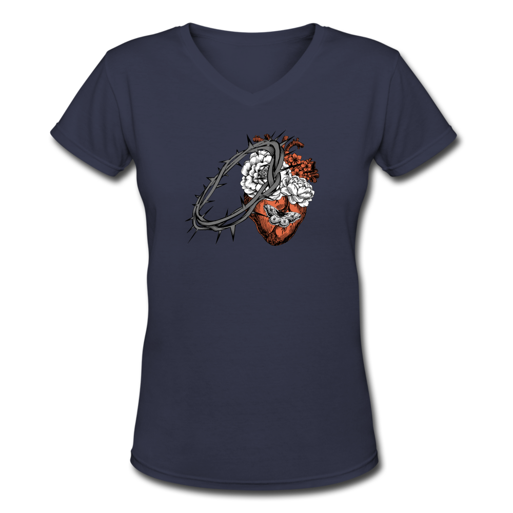 Heart for the Savior - Women's Shallow V-Neck T-Shirt - navy