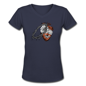 Heart for the Savior - Women's Shallow V-Neck T-Shirt - navy