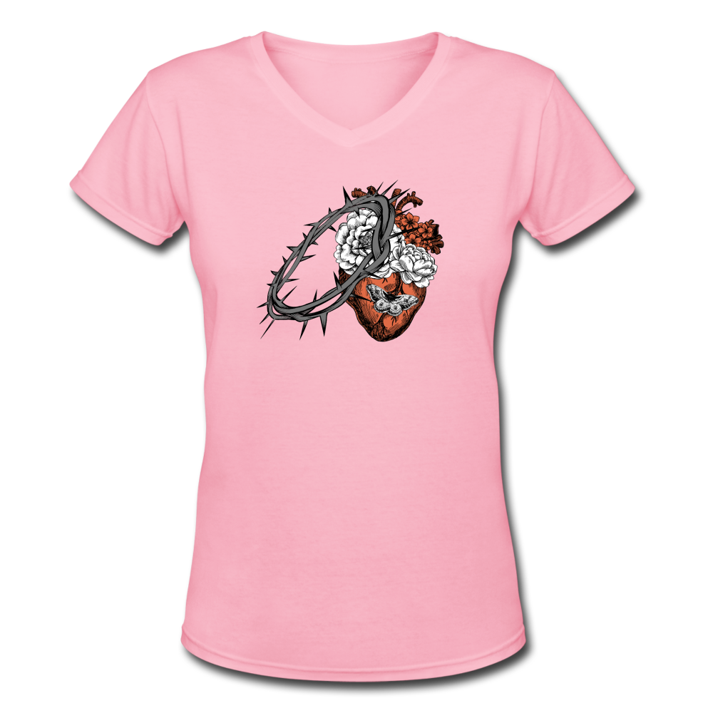 Heart for the Savior - Women's Shallow V-Neck T-Shirt - pink