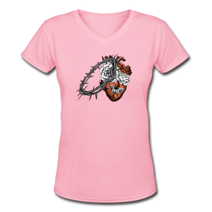 Heart for the Savior - Women's Shallow V-Neck T-Shirt - pink