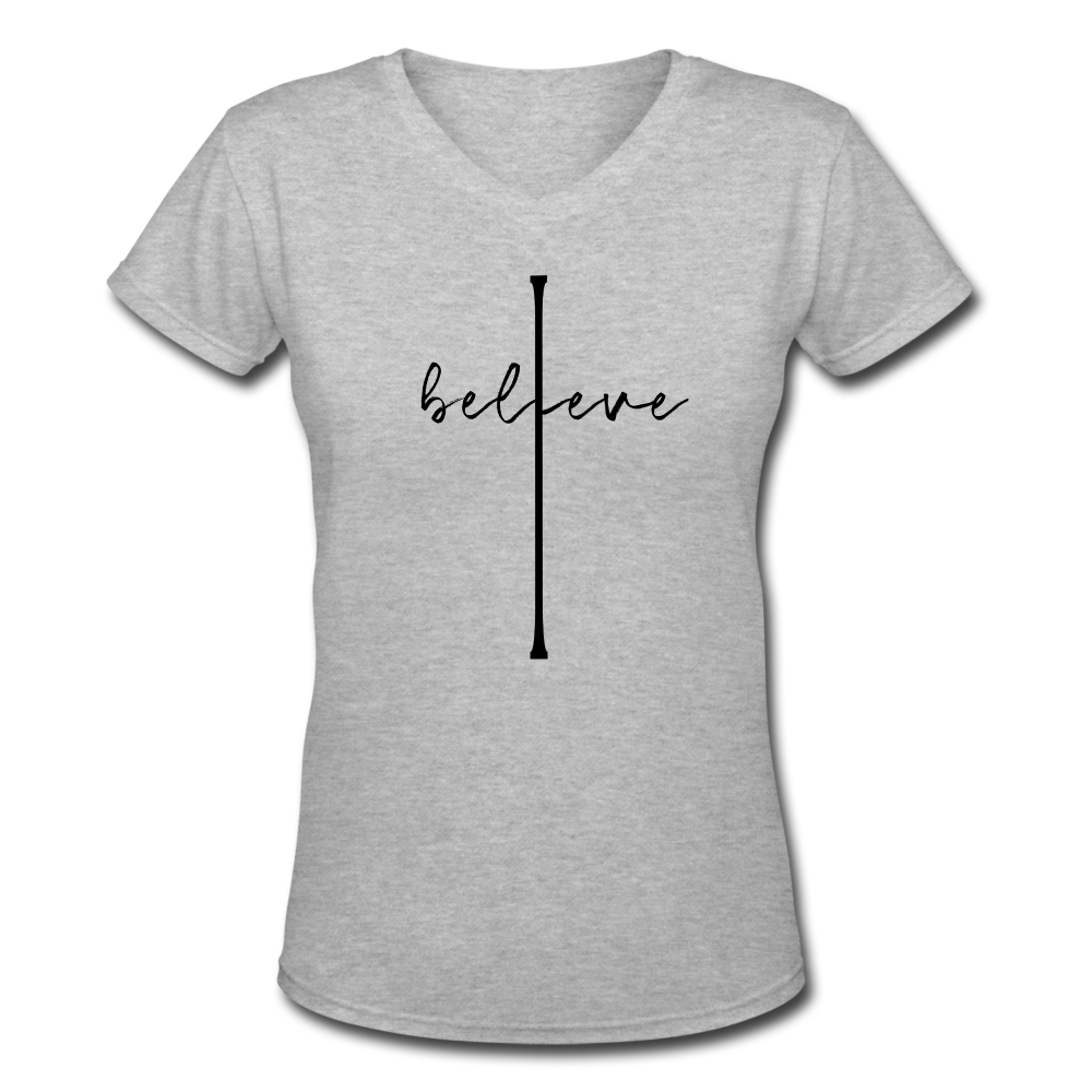I Believe - Women's Shallow V-Neck T-Shirt - gray