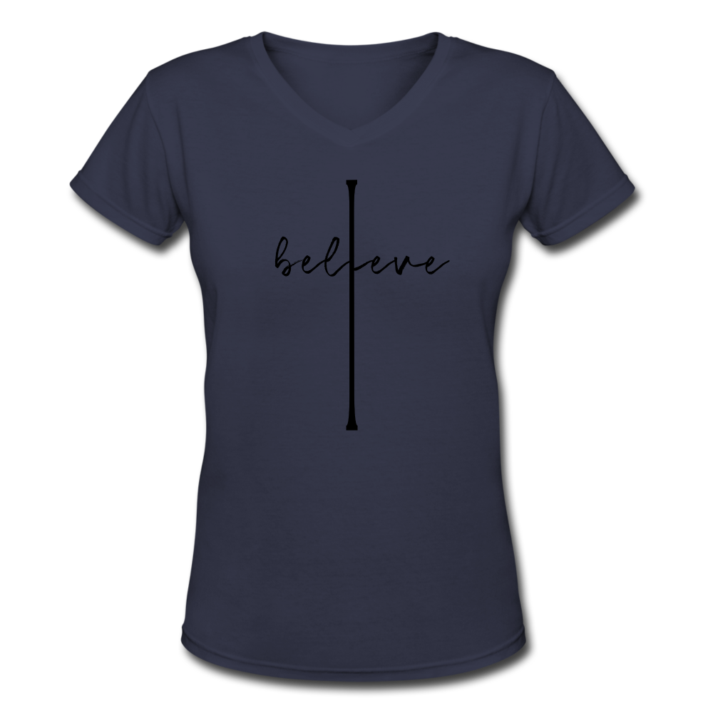 I Believe - Women's Shallow V-Neck T-Shirt - navy