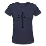 I Believe - Women's Shallow V-Neck T-Shirt - navy