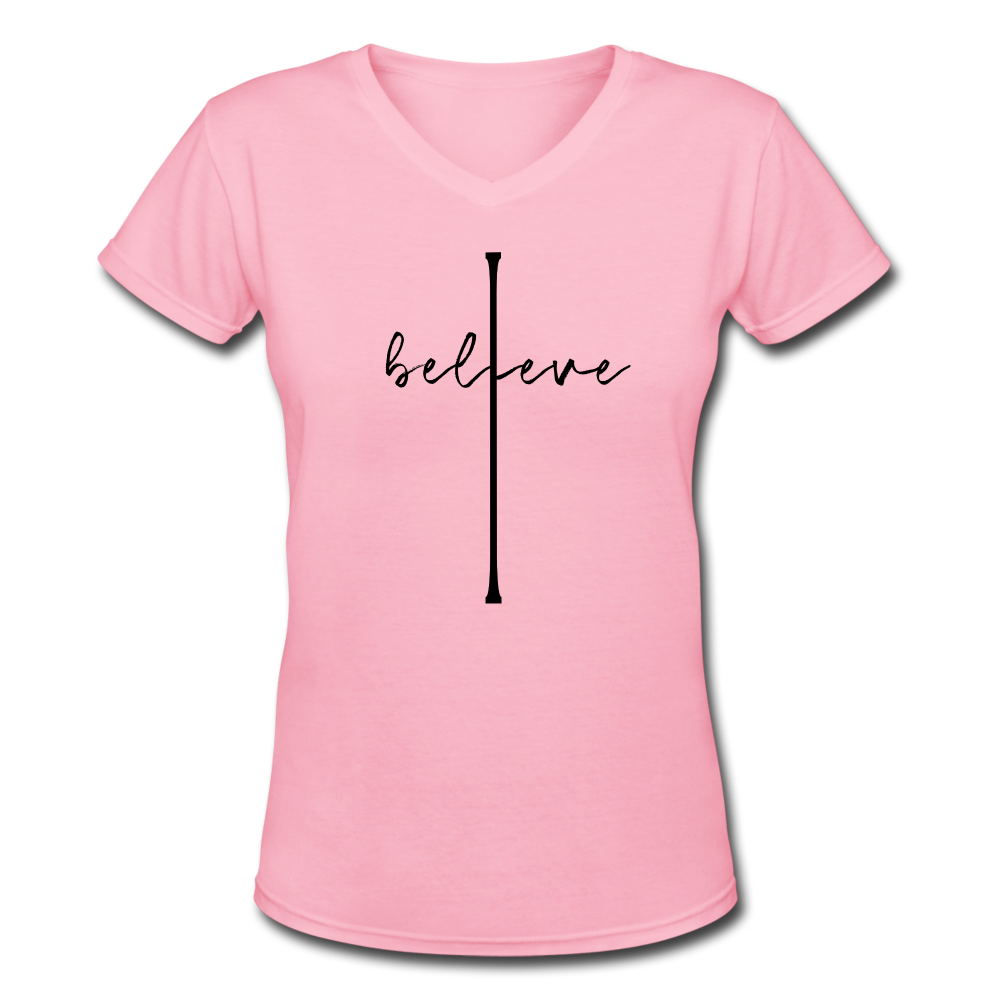I Believe - Women's Shallow V-Neck T-Shirt - pink