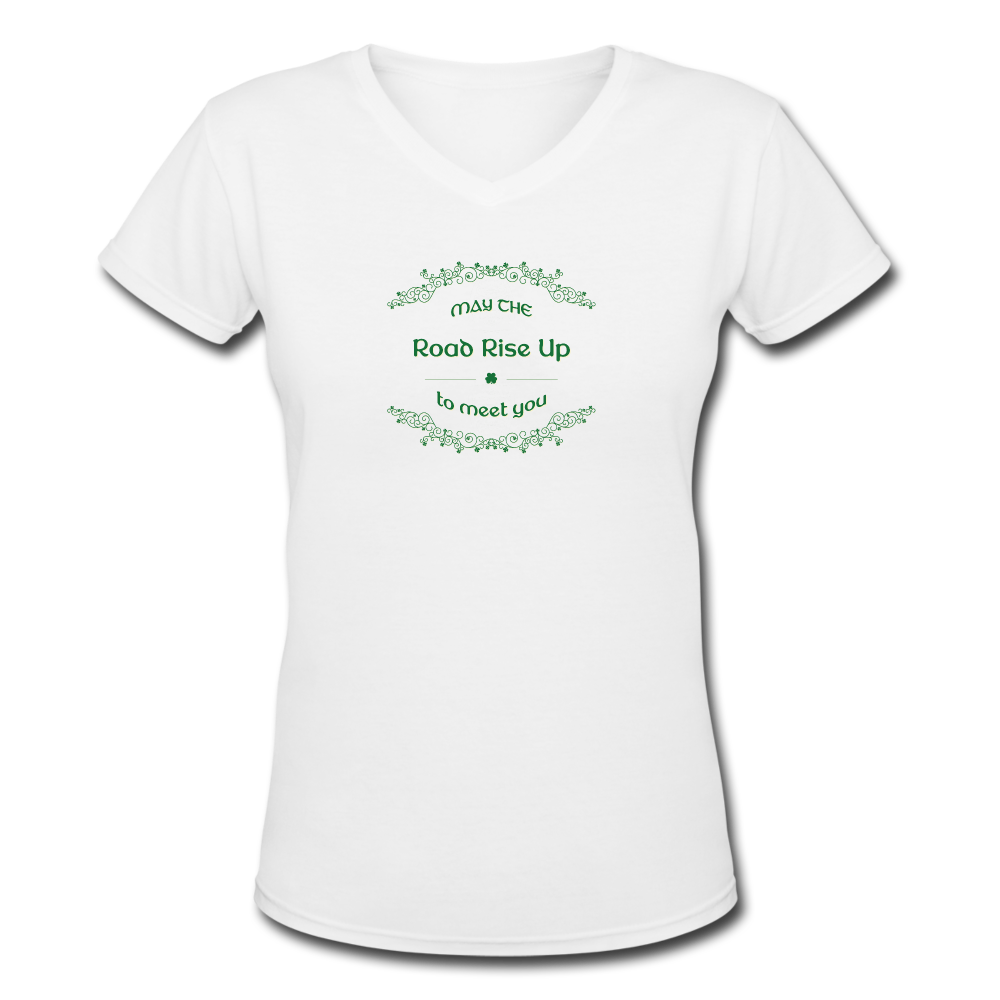 May the Road Rise Up to Meet You - Women's Shallow V-Neck T-Shirt - white