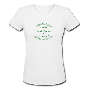 May the Road Rise Up to Meet You - Women's Shallow V-Neck T-Shirt - white