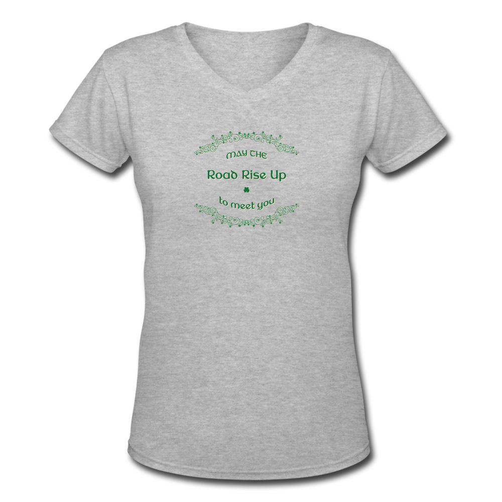 May the Road Rise Up to Meet You - Women's Shallow V-Neck T-Shirt - gray