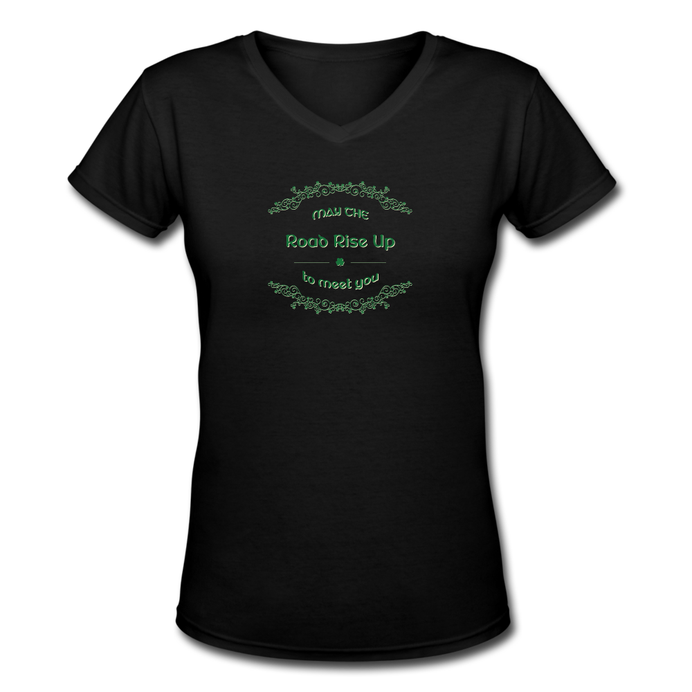 May the Road Rise Up to Meet You - Women's Shallow V-Neck T-Shirt - black