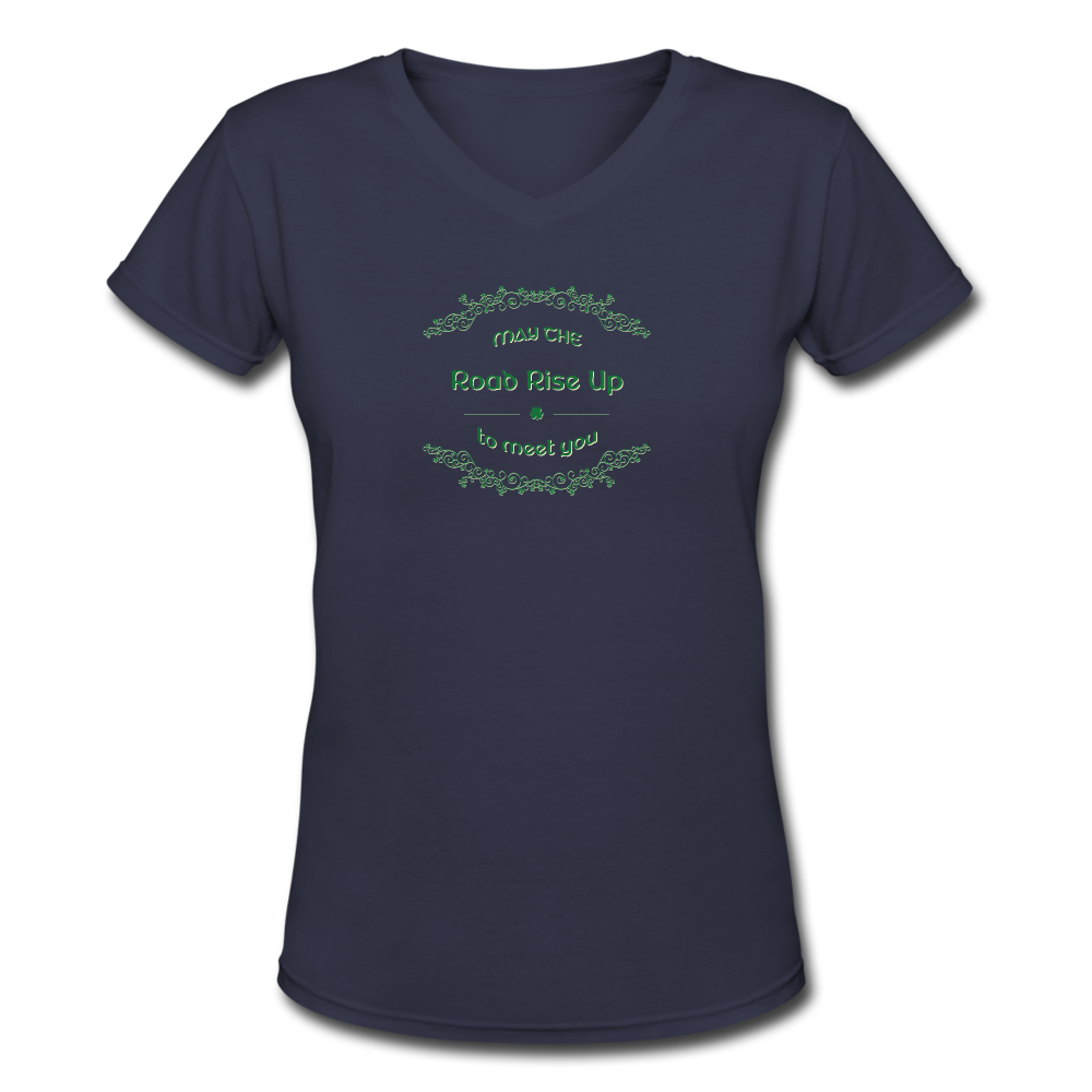 May the Road Rise Up to Meet You - Women's Shallow V-Neck T-Shirt - navy