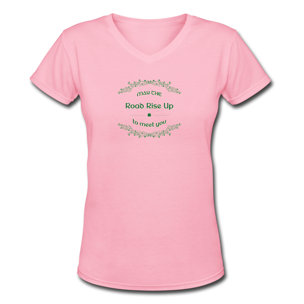 May the Road Rise Up to Meet You - Women's Shallow V-Neck T-Shirt - pink