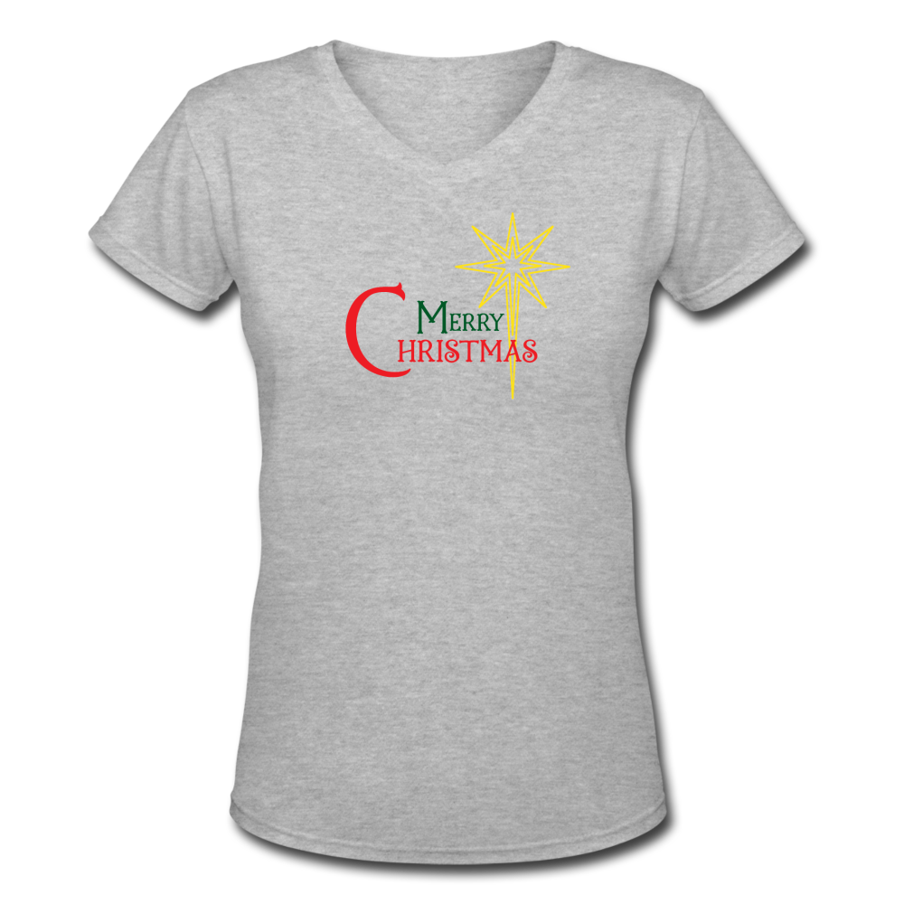 Merry Christmas - Women's Shallow V-Neck T-Shirt - gray