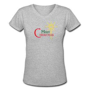 Merry Christmas - Women's Shallow V-Neck T-Shirt - gray