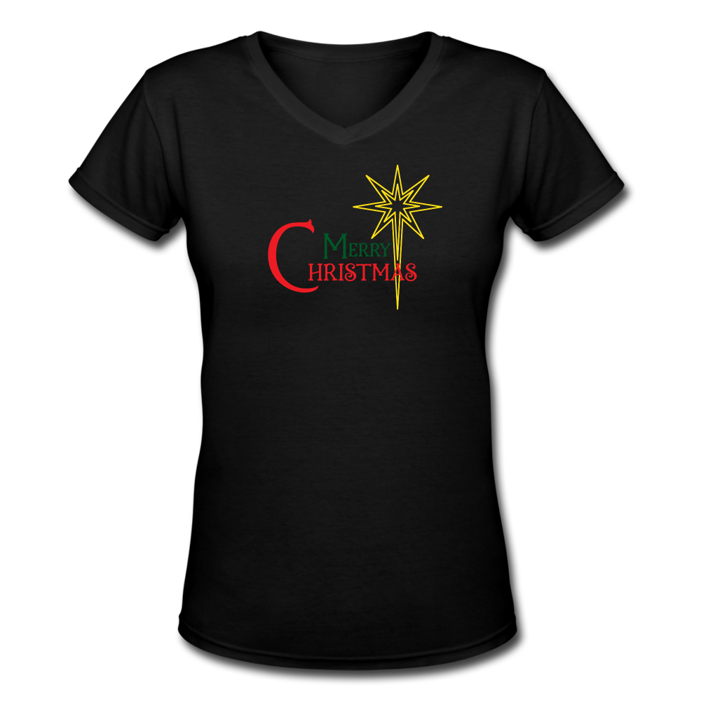 Merry Christmas - Women's Shallow V-Neck T-Shirt - black