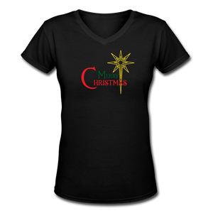 Merry Christmas - Women's Shallow V-Neck T-Shirt - black