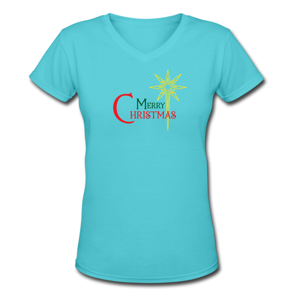 Merry Christmas - Women's Shallow V-Neck T-Shirt - aqua