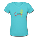 Merry Christmas - Women's Shallow V-Neck T-Shirt - aqua