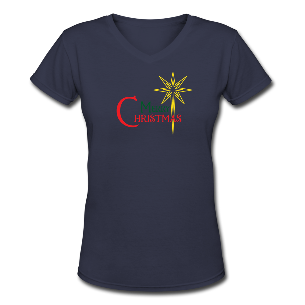 Merry Christmas - Women's Shallow V-Neck T-Shirt - navy