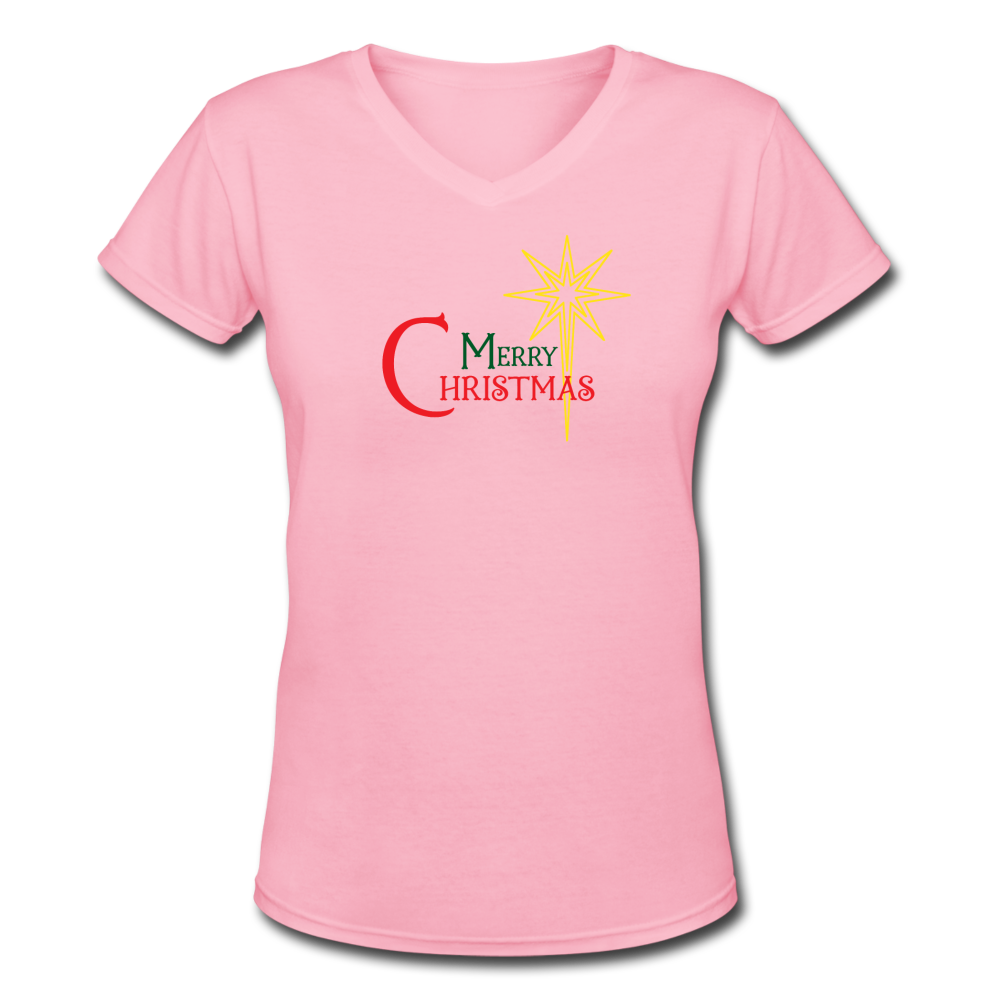 Merry Christmas - Women's Shallow V-Neck T-Shirt - pink