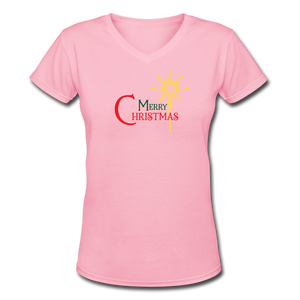 Merry Christmas - Women's Shallow V-Neck T-Shirt - pink