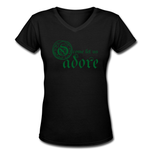 O Come Let Us Adore - Women's Shallow V-Neck T-Shirt - black