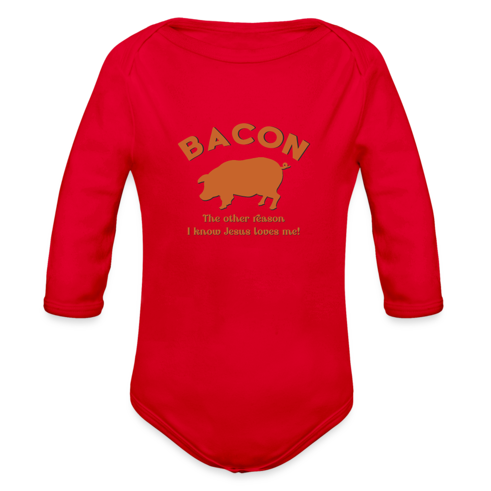 Bacon - Organic Long Sleeve Baby Bodysuit - red