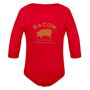 Bacon - Organic Long Sleeve Baby Bodysuit - red