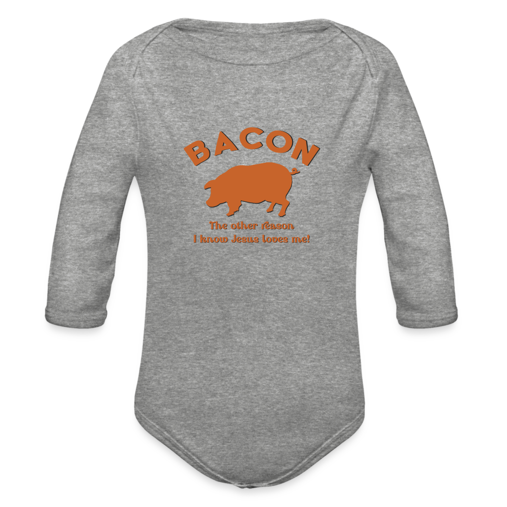 Bacon - Organic Long Sleeve Baby Bodysuit - heather grey