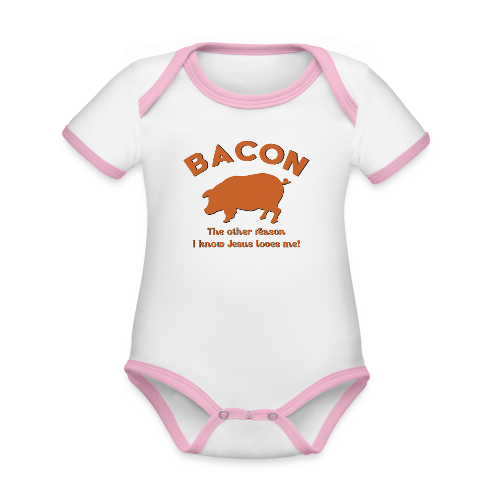 Bacon - Organic Contrast Short Sleeve Baby Bodysuit - white/pink
