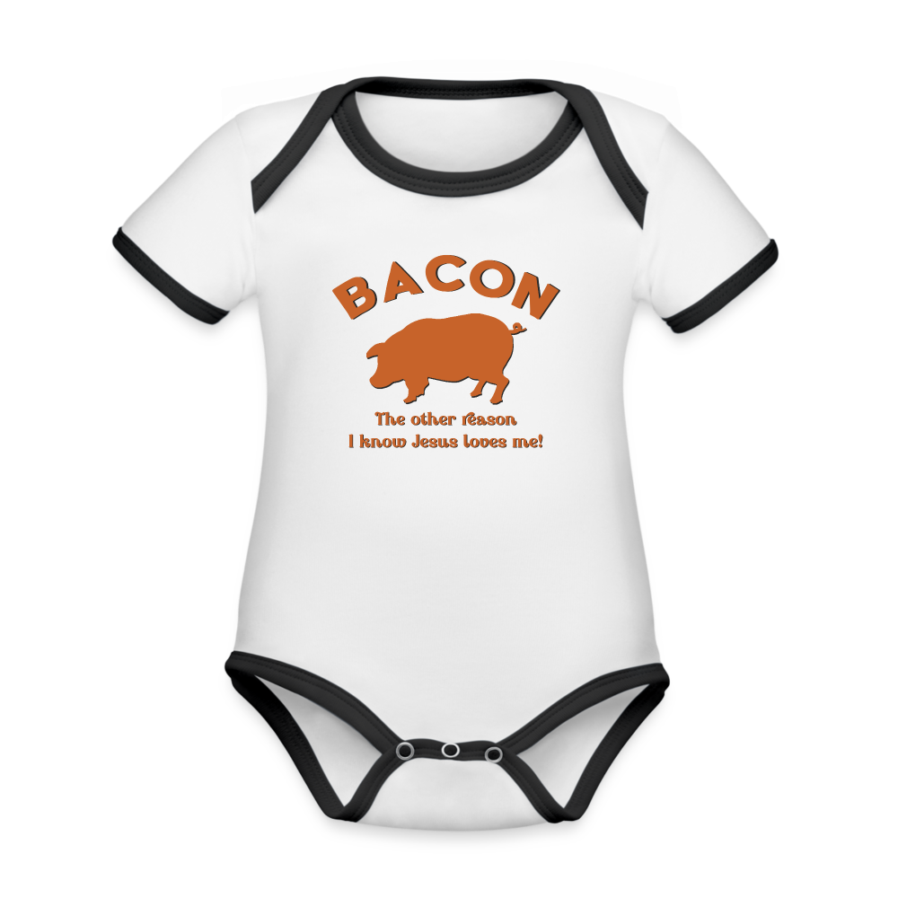 Bacon - Organic Contrast Short Sleeve Baby Bodysuit - white/black