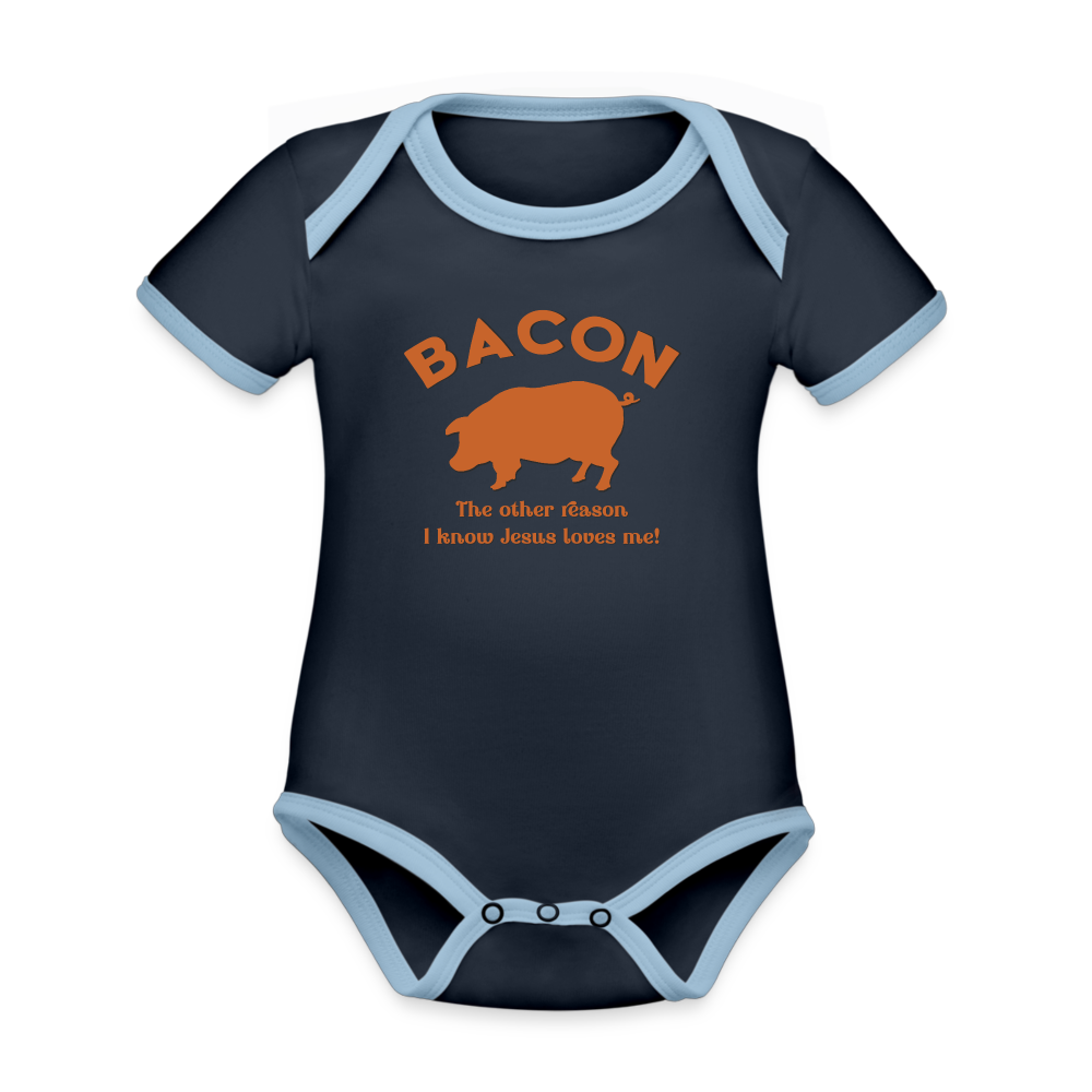 Bacon - Organic Contrast Short Sleeve Baby Bodysuit - navy/sky