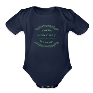 May the Road Rise Up to Meet You - Organic Short Sleeve Baby Bodysuit - dark navy