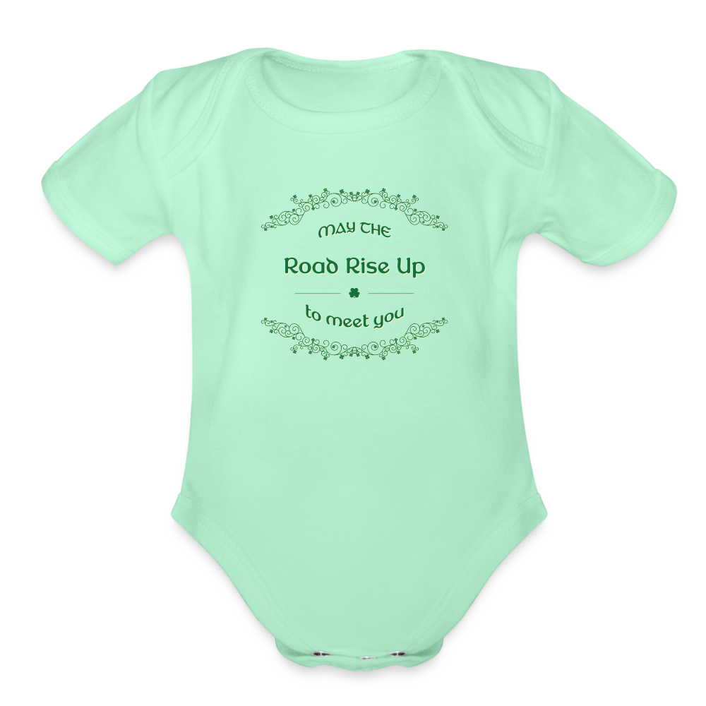 May the Road Rise Up to Meet You - Organic Short Sleeve Baby Bodysuit - light mint