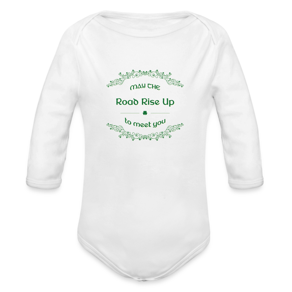 May the Road Rise Up to Meet You - Organic Long Sleeve Baby Bodysuit - white