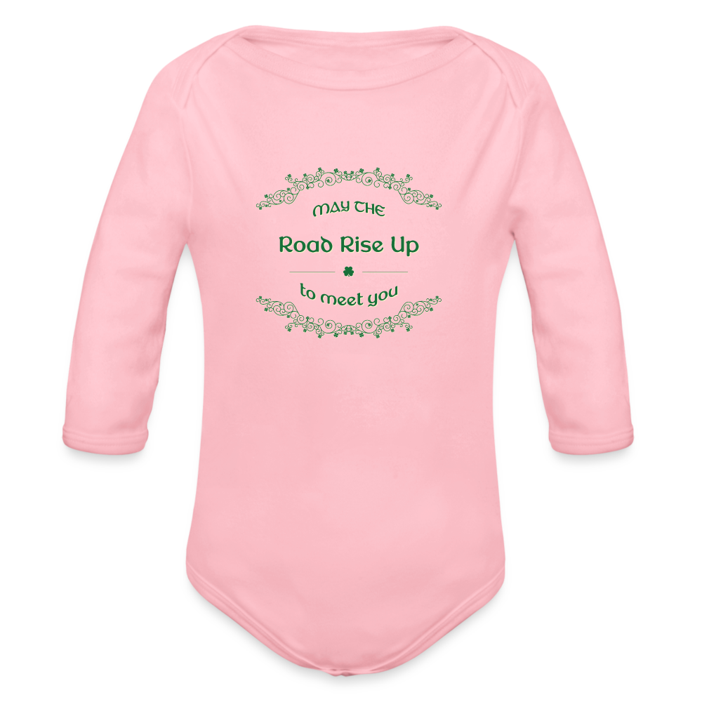 May the Road Rise Up to Meet You - Organic Long Sleeve Baby Bodysuit - light pink