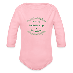 May the Road Rise Up to Meet You - Organic Long Sleeve Baby Bodysuit - light pink